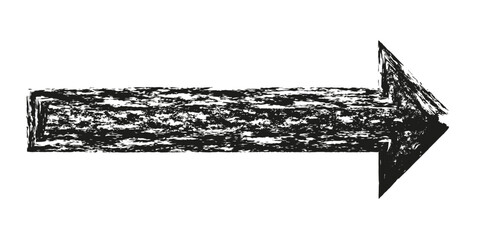 Hand drawn straight long arrow drawn crayon, chalk or charcoal. Arrow pointing right.