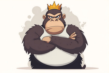 A cartoon gorilla with a crown, arms crossed, exuding confidence and authority.