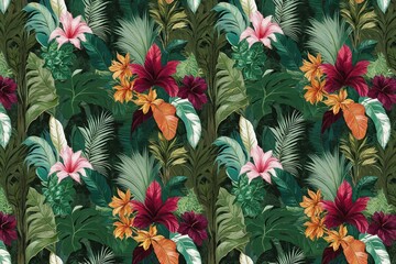 Modern Tropical Floral Wallpaper Texture for Stylish Interior Design