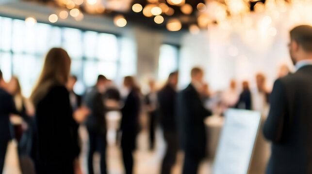 Product Launch Event Blur: A soft-focus shot of a corporate product launch event. 