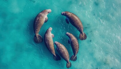 Aerial View of Manatees in Crystal Clear Water