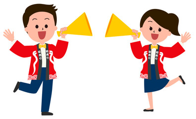 メガホンで呼び込む販売スタッフ