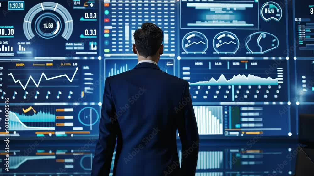 Fototapete a business analytics expert observes various performance metrics displayed on high-tech screens in a