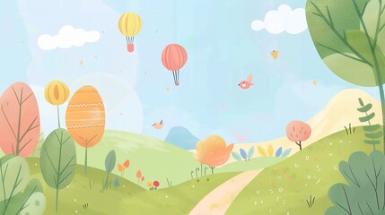 Cute Children's Cartoon Background - A Whimsical World of Fun and Imagination for Kids. The Colorful and Playful Elements, with Charming Characters and Cheerful Scenes
