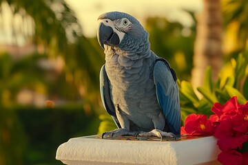Obraz premium blue and grey macaw on a colorful perch