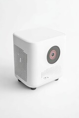Obraz premium White projector with a lens and speaker holes.