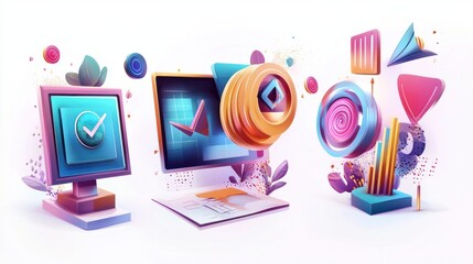 Internet promotion strategy abstract concept vector illustration set. Affiliate marketing, referral program, remarketing, online sales management, targeted advertising, loyalty abstract metaphor.