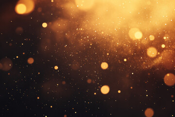 Obraz premium Gold glitter sparkles on a deep black background.