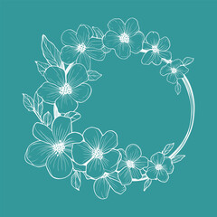 Elegant Floral Wreath with Hand-Drawn Flowers on Teal Background