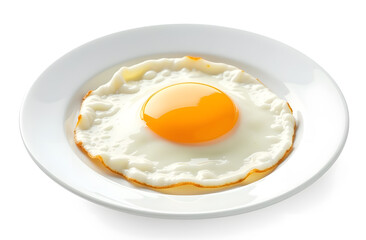 Fried egg with white plate isolated on white background