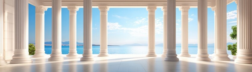 Stunning minimalist Greek columns stand tall in isolation, showcasing timeless elegance and architectural beauty.