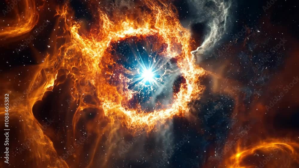 Poster a mesmerizing cosmic explosion illuminates the vastness of space, showcasing fiery colors and brilli