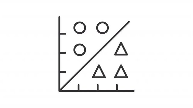 Linear regression line animation. Data filtering animated icon. Geometry figures, showing up. Algorithm, system. Black illustration on white background. HD video with alpha channel. Motion graphic