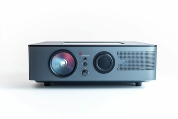 Fototapeta premium A grey projector with a lens and speakers.
