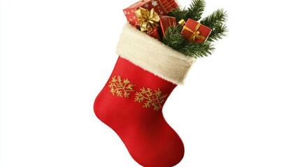 Festively Decorated Christmas Stocking Filled with Colorful Gifts and Greenery, Perfect for Holiday Cheer and Seasonal Celebrations
