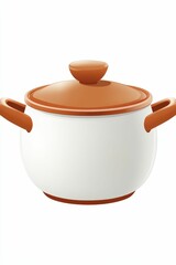 White pot with brown lid and handles.