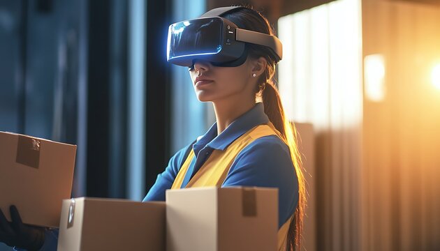 Woman uses virtual reality to manage packages
