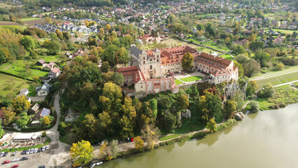 Scenic castle and river with village
