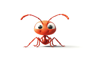 A cheerful, animated red ant with big eyes and a friendly expression.
