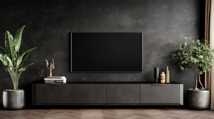 Mockup tv on cabinet in modern, Generative AI.