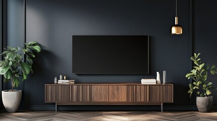 Mockup tv on cabinet in modern, Generative AI.