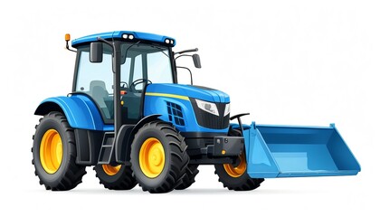 Naklejka premium Modern blue tractor with front loader on white background