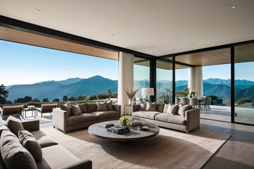 Obraz premium Lavish Villa Design with Minimalist Elegance and Stunning Mountain Views