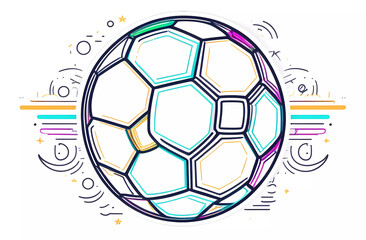 A colorful soccer with a red and orange design on the bottom.