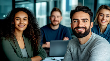 Engaged team members collaborating in a office setting