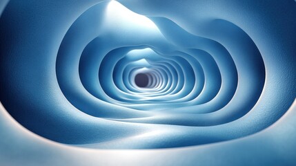 Abstract tunnel with smooth curves in shades of blue.