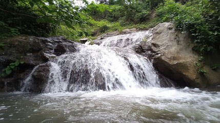 Obraz premium Serene Waterfall in Lush Green Forest