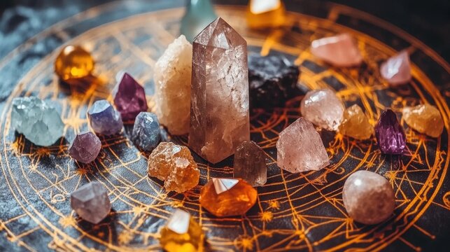 Magic fortune telling stones on astrological chart, divination concept