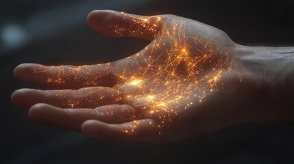 Palm reading, a hand covered with lines suggesting fortune telling using palmistry