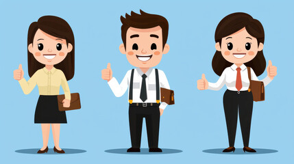 Fototapeta premium Smiling business team giving thumbs up in cheerful setting