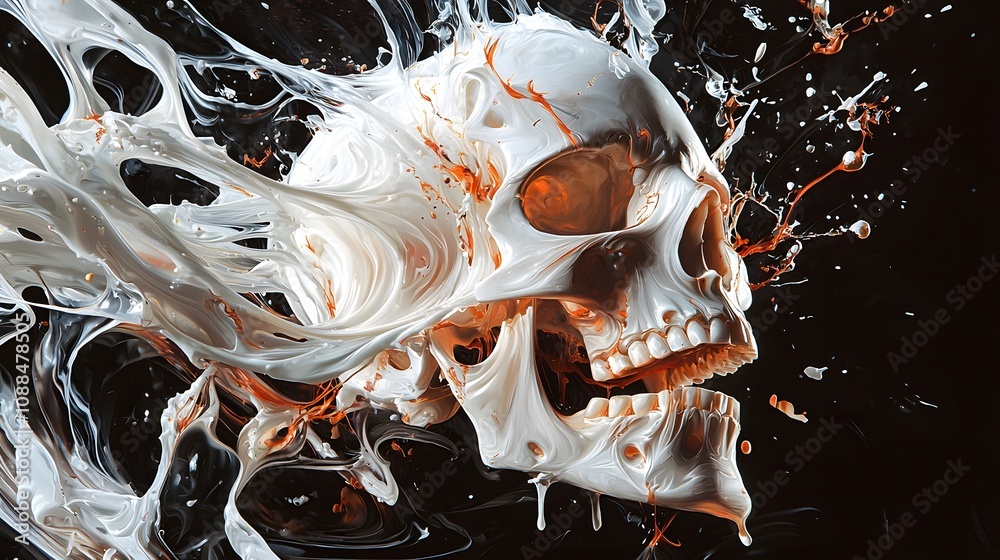 Aufkleber dynamic skull art abstract concept digital illustration dark background close-up creative expression