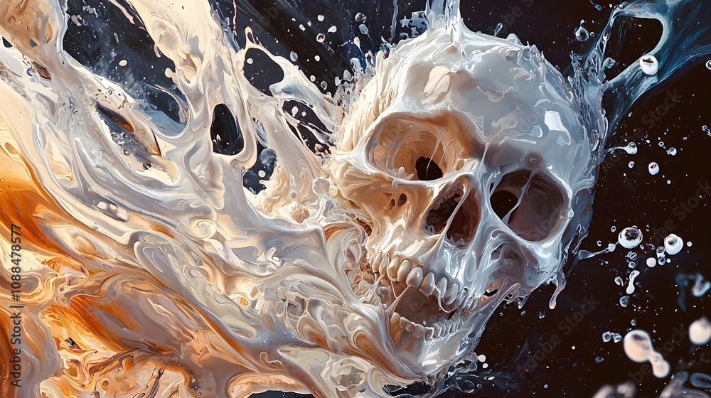Aufkleber dynamic fluid skull art abstract concept digital illustration dark environment close-up view surreal