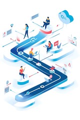 Isometric Illustration Showing A Digital Workflow Process