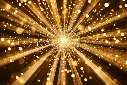 Gold explosion with light streaks cascading across a dark night sky, creating a mesmerizing celestial display.