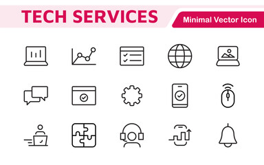 Technology and Development Icon Set. Modern and innovative icons tailored for tech apps and projects, perfect for showcasing development tools, software solutions, and cutting-edge technologies.