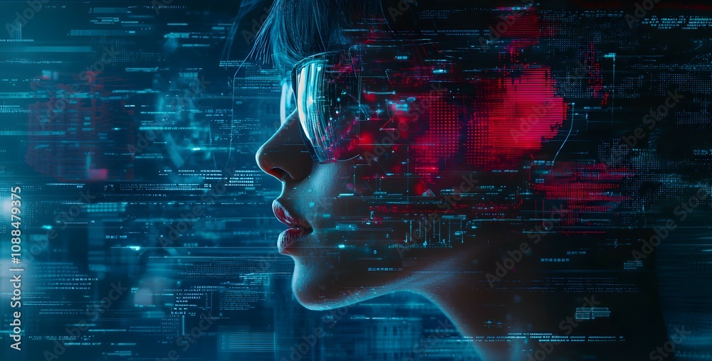 Poster digital innovation portrait futuristic technology visual art cyber environment close-up human-machin
