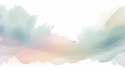 Fototapeta premium Light watercolor brush strokes in soft pastel tones framing the edges, creating a calm and inviting background with a clear center