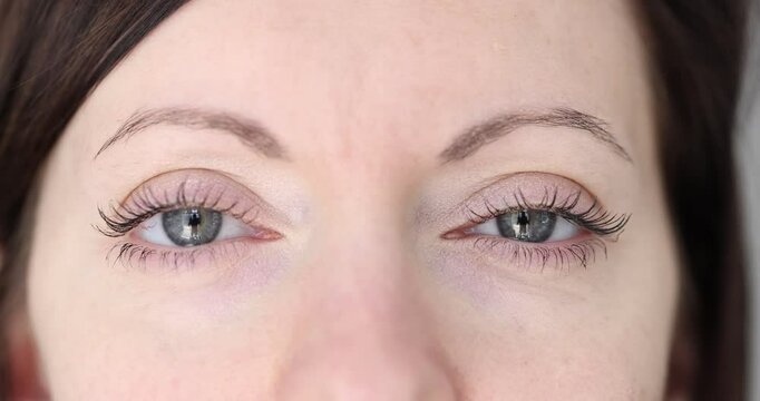 Closeup of woman eyes with eyelashes and makeup