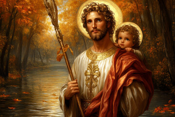 Obraz premium St. Christopher. AI generative.