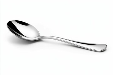 A single silver spoon on a white background.
