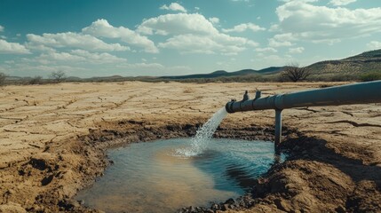 Water Pipe Pumping into a Desert Puddle