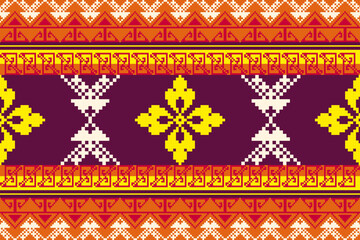 Abstract geometric ethnic pattern design for clothing, fabric, background, wallpaper, wrapping, batik. Knitwear, Pixel pattern, Embroidery style. Vector illustration