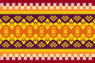 Abstract geometric ethnic pattern design for clothing, fabric, background, wallpaper, wrapping, batik. Knitwear, Pixel pattern, Embroidery style. Vector illustration