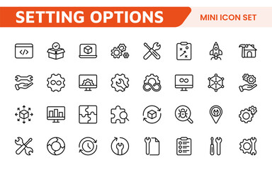 Settings and Maintenance Icon Set. Sleek and functional icons for user interfaces, perfect for enhancing apps and websites with intuitive navigation for settings, updates, and maintenance.