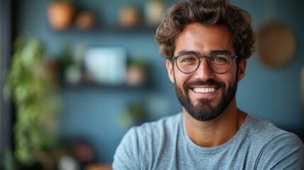 Obraz premium Happy young IT professional holding a laptop, isolated on a blue background.