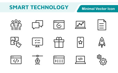 Technology and Development Icon Set. Modern and innovative icons tailored for tech apps and projects, perfect for showcasing development tools, software solutions, and cutting-edge technologies.